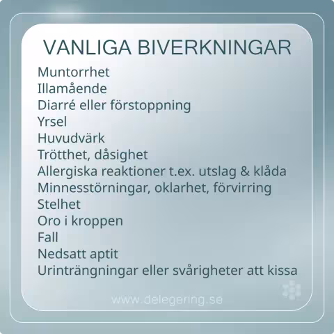 Vanliga biverkningar, checklista